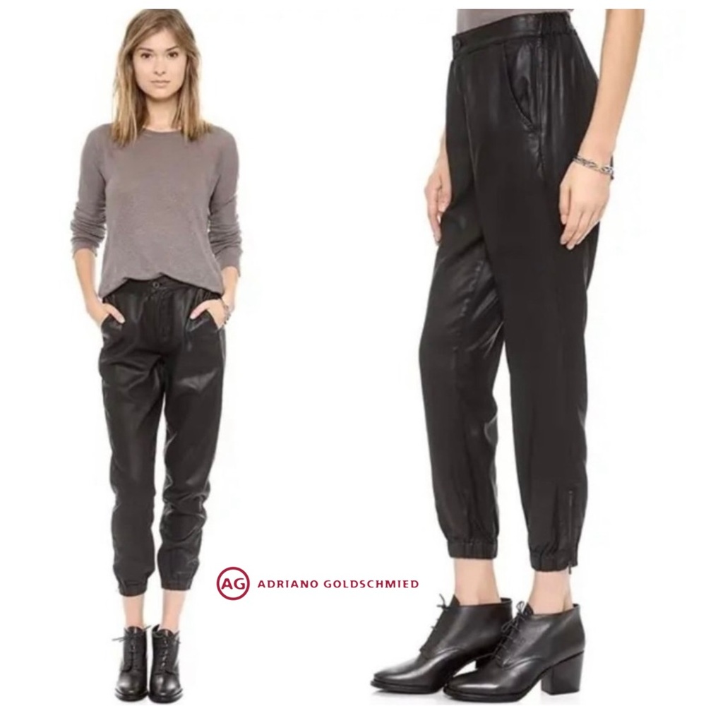 Ag Adriano Goldschmied Black Track Pants with Leather-Like Finish